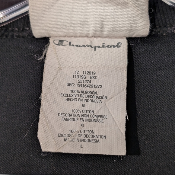 90's Style Champion Black Neon Embroidered Logo T-shirt Unisex Large 100% Cotton - Picture 9 of 11